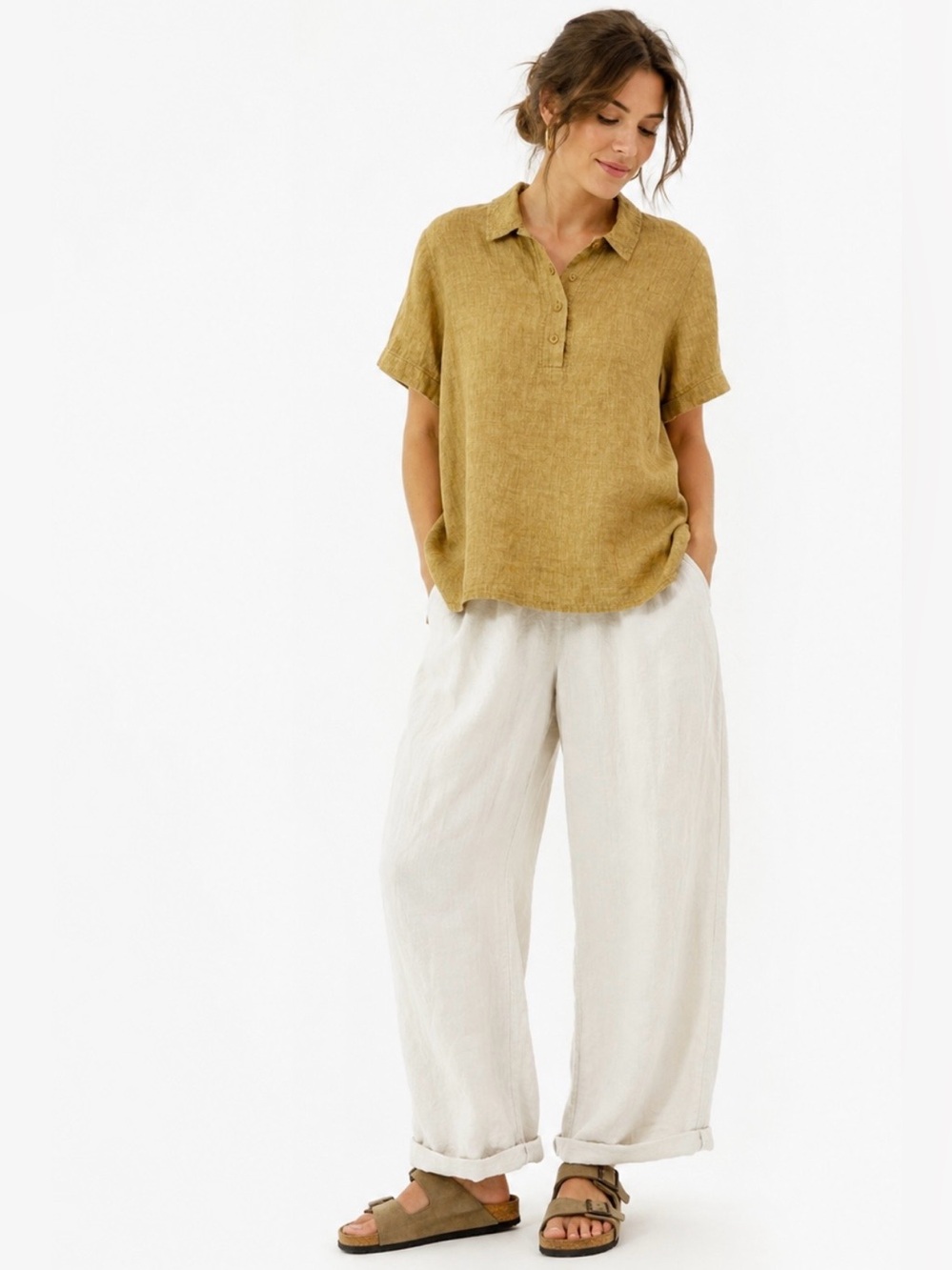 Flax Linen Oversized Top Ochre Oversized Lagenlook Minimal Granola Girl M L Boho